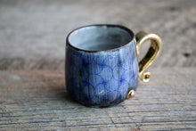 Aged Blue Grey glossy mug 5 oz with 22 k gold handle and accents
