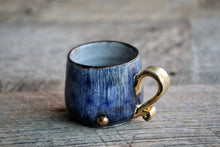 Aged Blue Grey glossy mug 5 oz with 22 k gold handle and accents