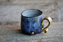 Aged Blue Grey glossy mug 5 oz with 22 k gold handle and accents