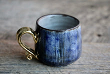 Aged Blue Grey glossy mug 5 oz with 22 k gold handle and accents
