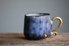 Aged Blue Grey glossy mug 5 oz with 22 k gold handle and accents