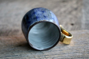 Aged Blue Grey glossy mug 5 oz with 22 k gold handle and accents